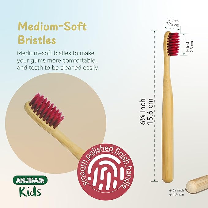 Children Bamboo Toothbrushes for 3 y+ Tots, BPA Free Bristles, Medium Soft, 6 PCS Bamboo Toothbrush for Dental Hygiene, Compostable and Sustainable, Classic Rounded Handle for Easy Grip