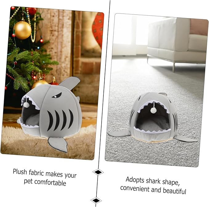 Sosoport Shark Design Pet Plush Bed House Nest Size s Grey for Dog Puppy Cat Soft Warm
