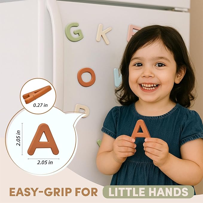 JoyCat Silicone Alphabet Magnetic Letters, 26 Uppercase ABC Fridge Magnets for Toddlers & Kids, Baby Learning Refrigerator Toy Set, Preschool Birthday Gifts for Boys Girls Age 1+ (Muted Color)