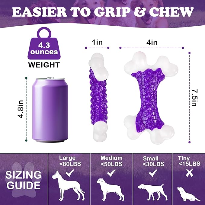 Indestructible Dog Toys for Aggressive Chewers: Bacon Flavored Hard Nylon Bone Chew Toys, Tough Dog Chew Toys for Large Dogs, Dog Toys to Keep Them Busy for Medium Large Breed, Purple