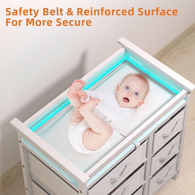 YUFU Baby Changing Table, Diaper Changing Station with 6 Storage Drawers and Changing Pad, Changing Table Dresser, White