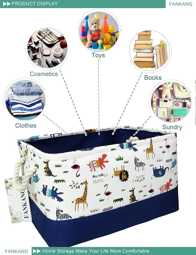FANKANG Rectangular Laundry Basket Nursery Storage Fabric Storage Bin Storage Hamper,Gift Baskets (Animals)