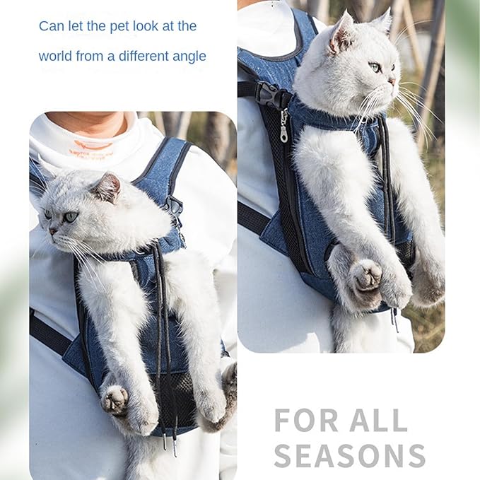 Portable Pet Carrier Backpack, Adjustable Pet Front Cat Dog Carrier Backpack Travel Bag for Small Medium Dogs Cats Puppies, Cat Backpack Carrier for Hiking Cycling (J, M)
