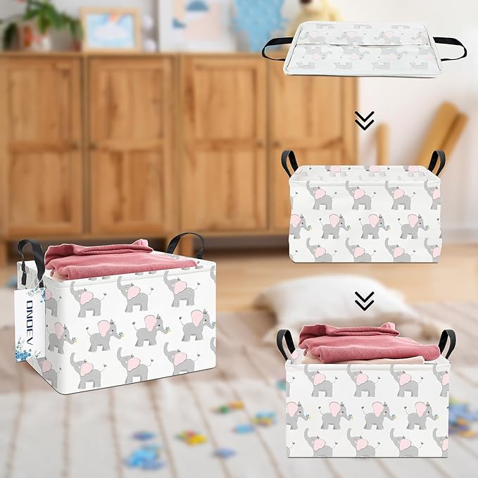 Rectangular Folding Laundry Basket,waterproof Canvas Basket,gift basket,Suitable for children's room,Office,Clothes,Toys Storage(Elephant calf)
