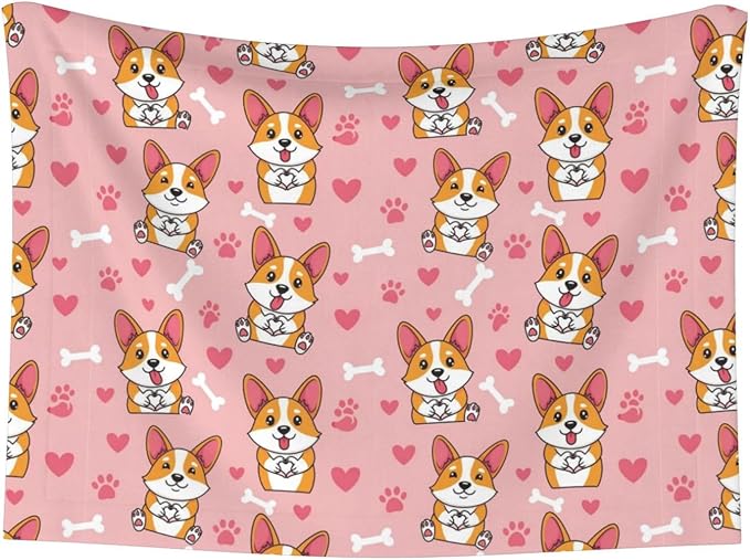 Pet Blanket for Travel and Home, Cute Happy Corgi Dog, Reversible Plush Dot Design with Soft Grip Texture on One Side Perfect for Car Seats Moving Vehicles