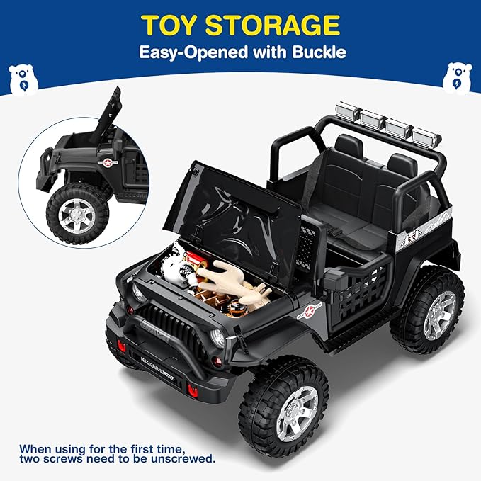 L8 2 Seater Ride On Car, 12V Kids Electric Car w/Remote Control, 4-Wheel Suspension, Bluetooth Speaker, Multi Music Modes, 3 Speeds, LED Lights, Xmas & Birthday Gift Ideas for Kids Ages 3+