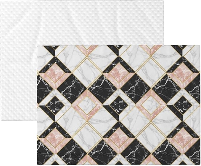 Double Sided Pet Mat for Dog Bed Topper Cat Blanket Furniture Protector, Pink Marble Cubes, Reversible Plush with Tactile Dot Pattern for Style Change