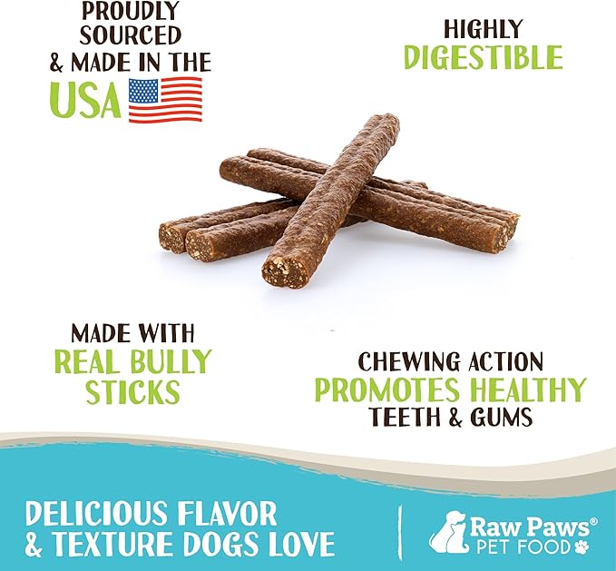 Raw Paws Alternative Soft Bully Sticks for Dogs, 6-Inch (15-Count) - Made in USA - Dog Chews Rawhide Free - Soft Dog Chews for Senior Dogs - Rawhide Free Treats - Puppy Teething