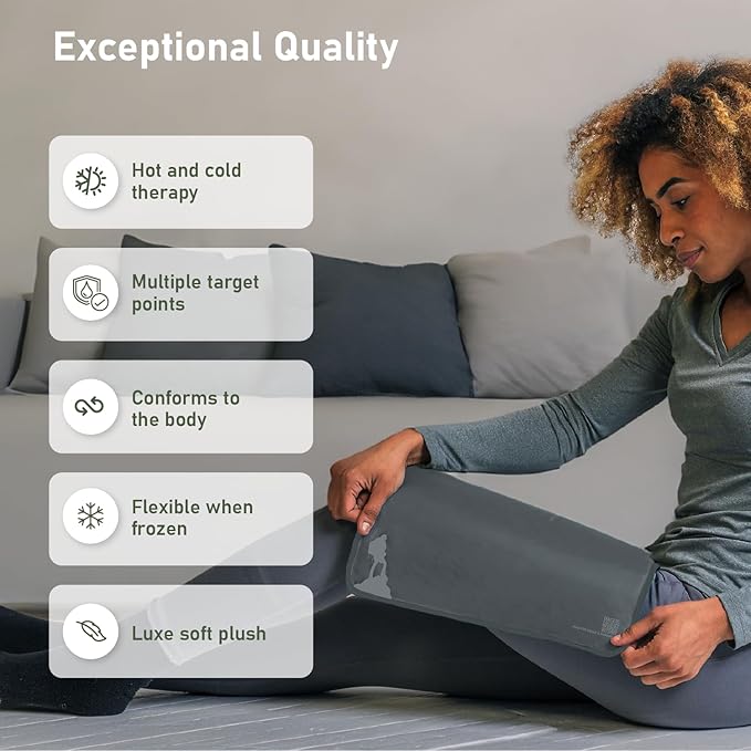 Large Ice Packs for Injuries Reusable - Soft Gel Hot and Cold Packs for Injuries, Hip, Shoulder, Back Pain Relief - 11.5" x 14.5" - Grey