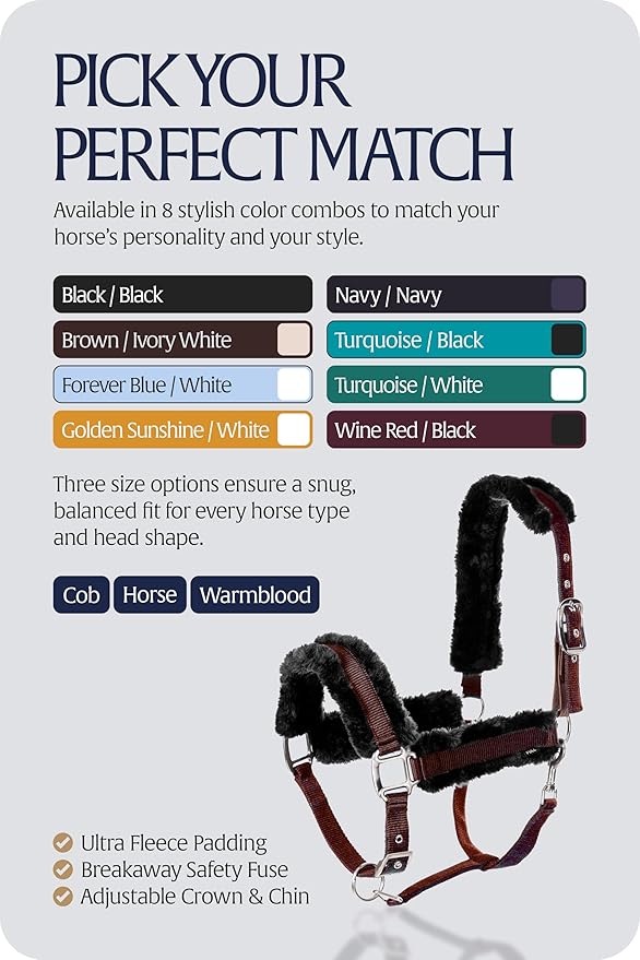 Equinavia Valkyrie Ultra Fleece Breakaway Horse Halter | Padded Fleece Adjustable Safety Halter with Nylon Webbing - Wine Red/Black - Warmblood