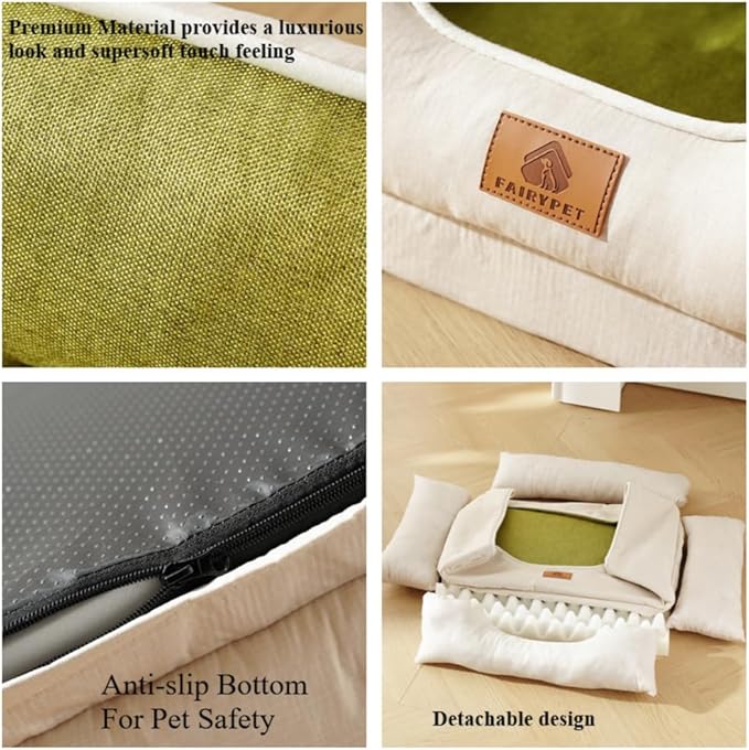 Large Dog Bed with Removable Washable Cover & Bolsters - Waterproof, Non-Slip Pet Sofa for Big Dogs(Green,24 * 18 * 8in)