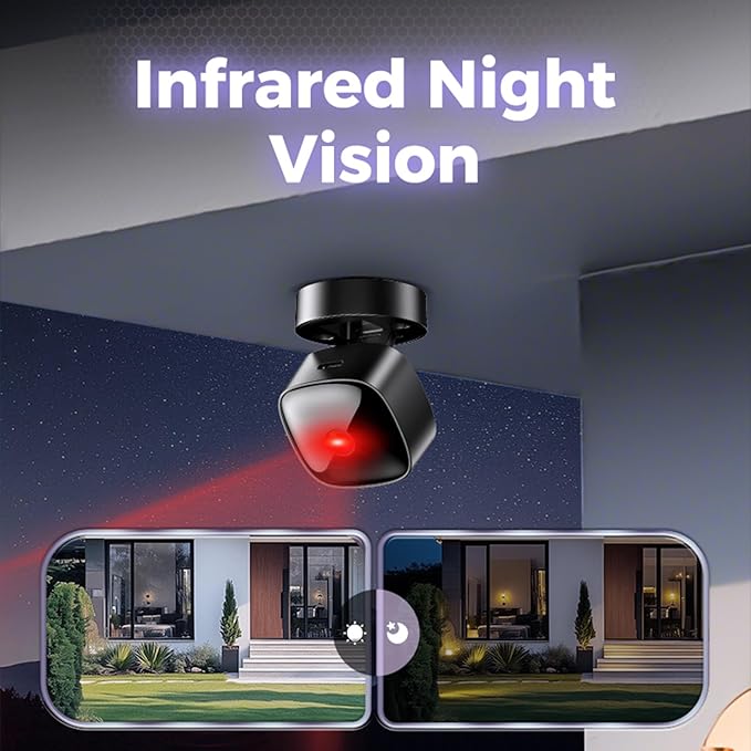 Yunir Small Camera, Security Camera Indoor with Night Vision, 360 WiFi Cameras for Home Security, Pet Dog Baby with Phone App, Motion Detection