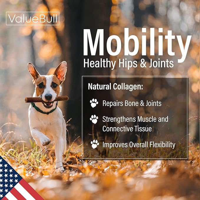 ValueBull USA Collagen Sticks for Dogs, 6 Inch Medium Chews, Natural Long-Lasting Dog Treats, 25 Count - Promotes Joint, Skin & Coat Health with Glucosamine and Chondroitin