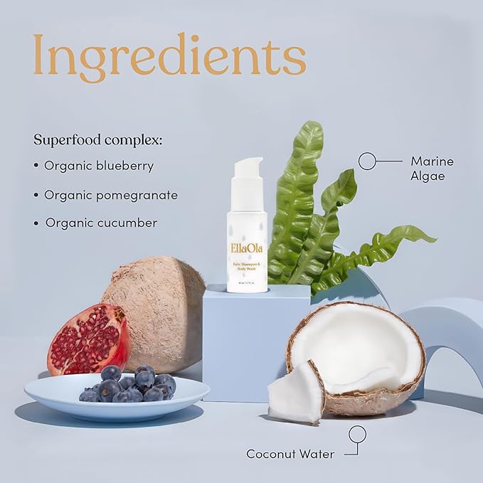 Travel Baby Shampoo & Body Wash - Organic, Hypoallergenic Baby Soap Hydrates + Nourishes Skin Barrier While Cleansing, Tear Free Formula | 1.7 fl. oz.