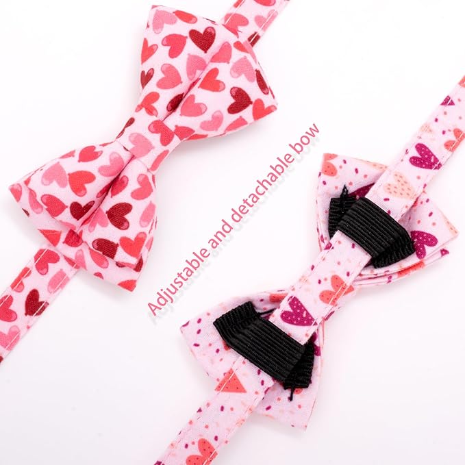 Faygarsle 2 Pack Valentine's Day Cat Collar Cute Loving Heart Printed Collar with Bow tie Breakaway Pink Purple Cat Collar for Boy Girl Cats