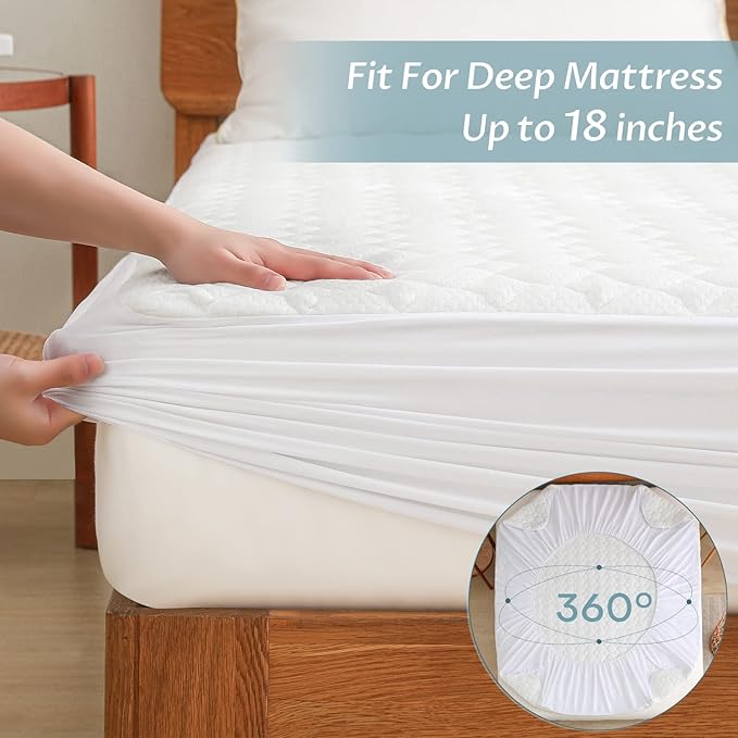 Queen Size Waterproof Mattress Protector Fitted Quilted Mattress Pad Cover with Deep Pocket Up to 18''
