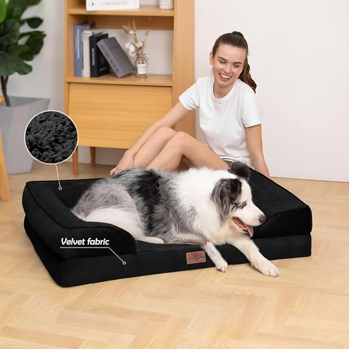 Comfort Expression Orthopedic Dog Bed for Extra Large Dogs 42x30 Inch, Waterproof Supportive Egg Crate Foam XL Pet Bed with Removable Bolsters, Dog Couch with Washable Cover & Non-Slip Bottom, Black