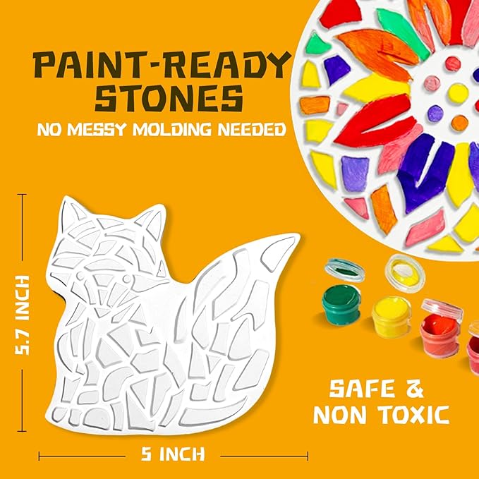 EggSun 8Pcs Stepping Stones Painting Craft Kit for Kids 4 8 6, DIY Garden Stones Outdoor Paint Your Own Ceramic Rainbow Arts and Crafts for Boys Girls Ages 4 7 9 10 12 Birthday Gifts