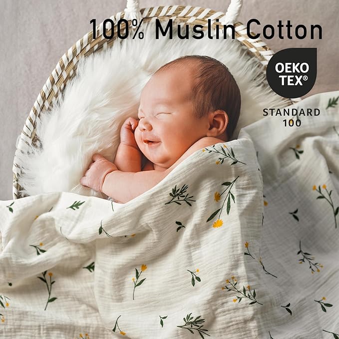 GLLQUEN BABY 2-Pack Muslin Swaddle Blankets for Unisex, Baby Swaddle Blanket for Boys and Girls, Soft Breathable Receiving Blankets Neutral, Newborn Essentials, Registry & Gift, 40 x 38 inches