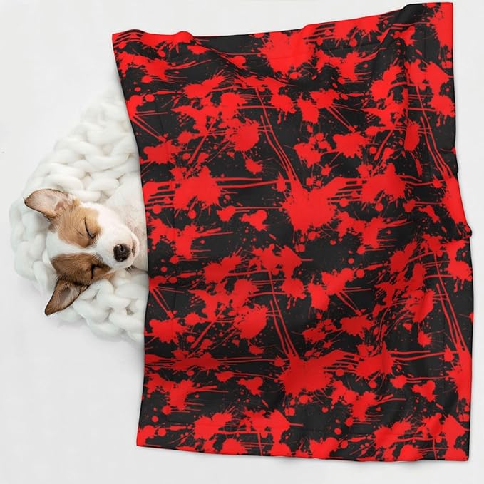 Reversible Pet Blanket for Easy Cleaning Maintenance, Classic Horror Blood Splatter Black, Double Sided Plush Dot Design Means Double Use Between Washes for Convenience