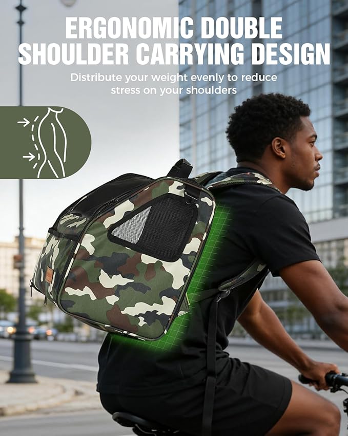 PETUX Cat Backpack Carrier for Small Cat ＆ Dog up to 12 lb - Camouflage Style, Escape-Proof, Widened Interior, 3 Side Breathable Soft Sided Dog Backpack Carrier for Travel, Hiking and Vet - Green