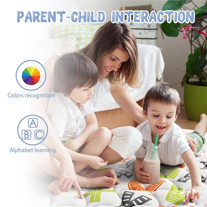 Baby Play Mat 71" X 59" Playpen Mat Upgraded Thicken Baby Floor Play Mat Non-Slip Cushioned Crawling Mat Waterproof Activity Playmats for Babies Toddlers Infants (71X59, Letter Fox)