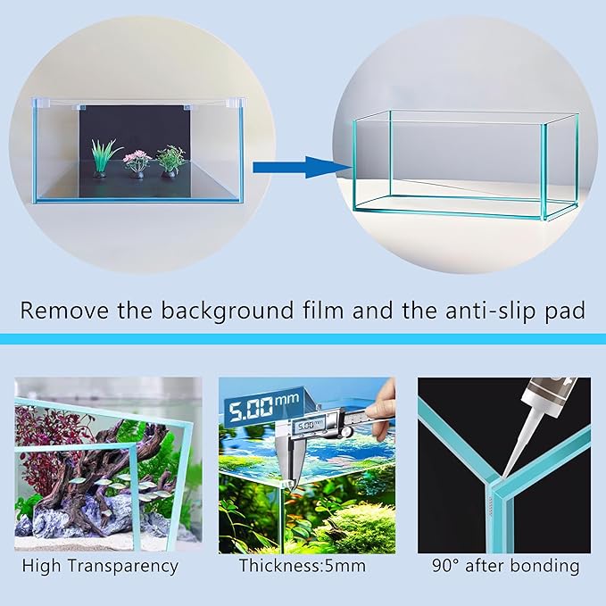 3.5 Gallon Fish Tank 30 * 30 * 15CM- Low Iron Glass Aquarium with Non-Slip Mat, Background Paper & Corner Protectors | Betta, Turtle, Shrimp Habitat Kit | Beginner Friendly Small Aquarium