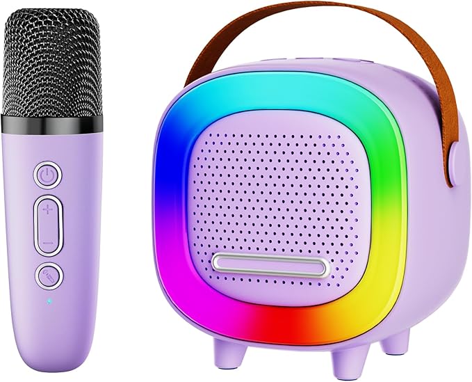 Mini Karaoke Machine Speaker for Kids Adults, Portable Bluetooth with 1 Wireless Microphones, Children's Day Birthday Gift Ideas for Toys for Teens Boys and Girls Aged 4, 5, 6, 7, 8, 9, 10, 11, 12+