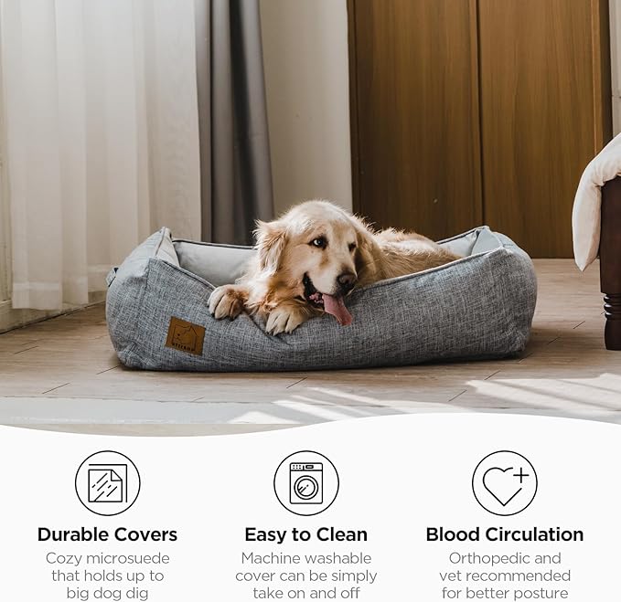 ATIFBOP Orthopedic Dog Bed for Large Dogs, Memory Foam Dog Sofa with Waterproof & Washable Cover, Cooling Energy Gel. Couch, Pain Relief Soft Couch Pet Bed (46x38x12 inch, Grey)