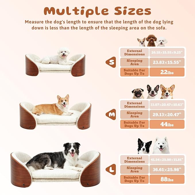 Luxury Elevated Dog Sofa, Ultra-Soft Crystal Velvet Pet Bed for Small/Medium Dogs, with Waterproof & Removable Washable Cover and Non-Slip Base, Supports Pets up to 44 lbs, Double-Sided Backrest, M