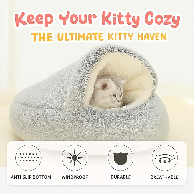 Nest Bed - Lapcatz Cat Beds for Indoor Cats, Fluffy Cat Bed Cave Plush Warm Nest for Cats (Latte,M 20"x20")