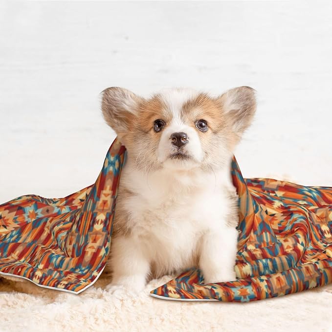 Double Sided Pet Bed Blanket for Added Cushion Warmth, Ethnic Tribal Navajo Indiana Western Southwest, Reversible Cover with Textured Dot Surface for Existing Beds Standalone Mat