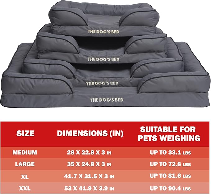 The Dog’s Bed Replacement Outer Cover & Bolster for Standard Foam Beds, Oxford Fabric, Grey, XL