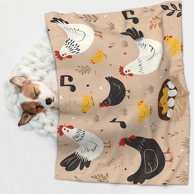 Chicken Print Soft Plush Pet Blanket, Washable Dog Blanket, Cat Fleece Throw, Puppy Bed Crate Mat & Sofa Couch Protector - Large