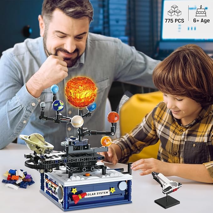 Solar System Building Sets with Light - Rotatable Space Exploration Building Toys with 9 Planets & Rocket Sets Science Astronomy Educational Gifts for Boys Girls Age 6+ Years Old Kids(775 PCS)