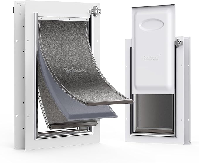 Baboni 3-Flaps Pet Door for Interior and Exterior Doors, Steel Frame and Telescoping Tunnel, Strong and Durable Dog Door (Pets Up to 40 Lb) -Medium