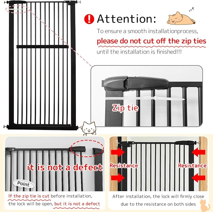 Lumizone Extra Tall Pet Gate 55.12" High Pressure Mounted 38.39"-59.24" Extra Wide (9 Sizes) 1.37" Gap for Cat Dog Stairs Doorway Hallway No Drilling Auto-Close (30.12"-59.24" W, Black)