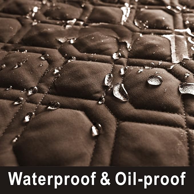 100% Waterproof Dog Bed Cover 52x82 inch Reversible Reusable Camping Mat for Kids/Pet/Dog/Cat Washable Geometric Embroidery Blanket Patchwork Brown+Beige
