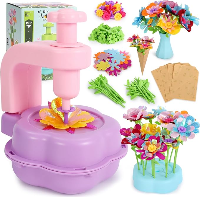 Flower Crafts Kit for Girls - Arts and Crafts for Kids Ages 4-8, Gifts for 4 5 6 7 8 9 Year Old Girls, Mess-Free Art Craft Activity Toys, Kids Flower Making Kit, DIY Creative Toys Gifts for Toddler