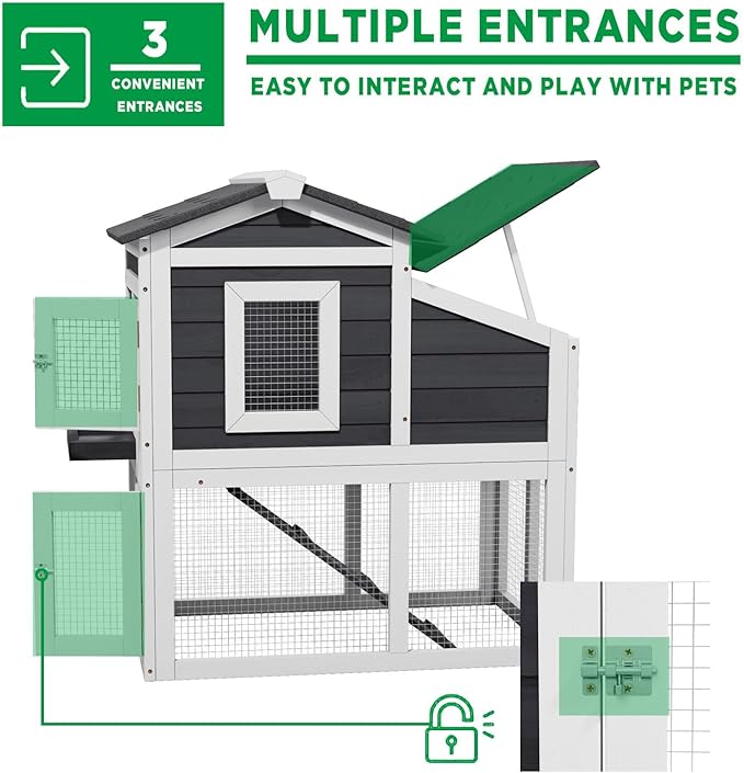 Bunny Cage Premium Rabbit Hutch with Leak-Proof Roof, 2-Story Bunny House for Guinea Pigs & Hamster,Wooden Chicken House with Deep Pull-Out Tray, Waterproof Chicken Coop for Outside