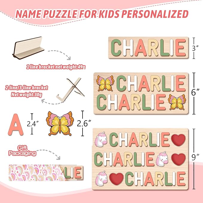 Personalized Name Puzzle for Kids Personalized Baby Gifts First Birthday for Girls & Boys Name Puzzles for Toddlers 1-3 Montessori Learning Toddler Toy Alphabet Puzzle