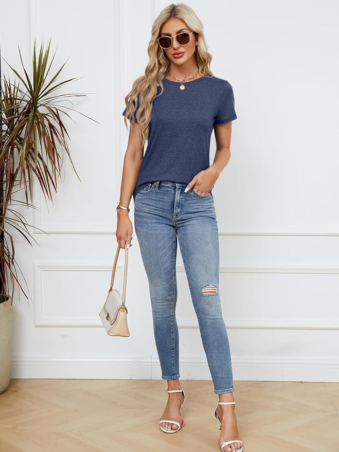 Soft Short Sleeve Shirts for Women, Crew Neck T Shirts for Women Loose Fitting Lightweight Top Basic Tee Shirt