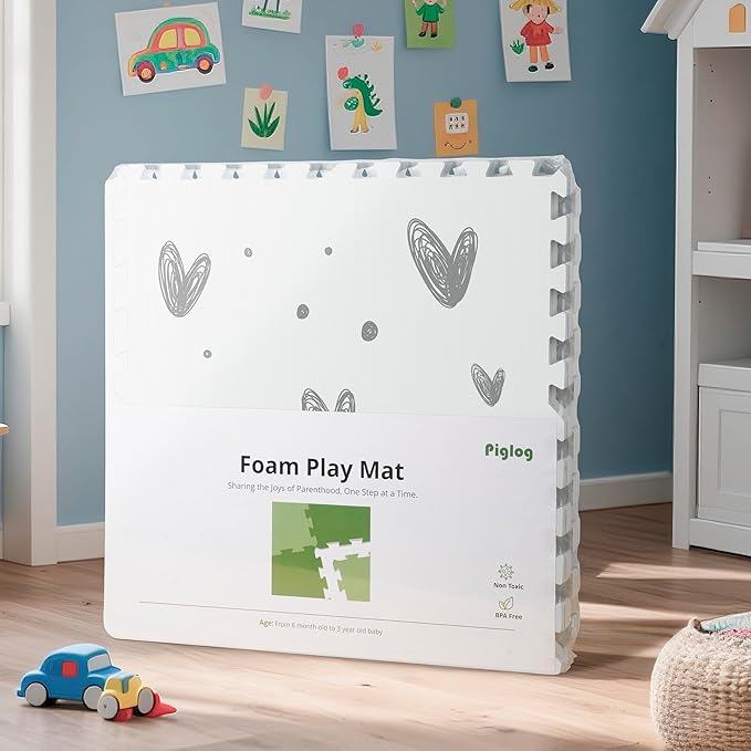 XL Baby Play Mat-72”x 48” Puzzle Play Mat,with 6 Foam Floor Tiles,Waterproof,Interlocking Foam Baby Mat for Babies&Toddlers,Expandable Tiles with Edges,Tummy Time Mat(Love)