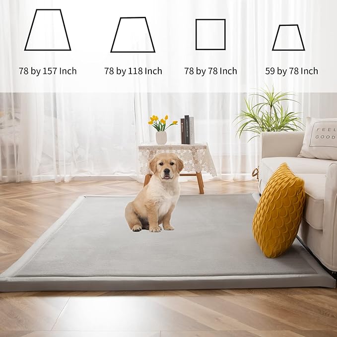 MAXYOYO Grey Coral Velvet Area Rug, Thick Japanese Tatami Mat Living Room Carpet with Non-Slip Backing, Large Solid Color Mat for Bedroom Dormitory Yoga, 78 by 78 inch