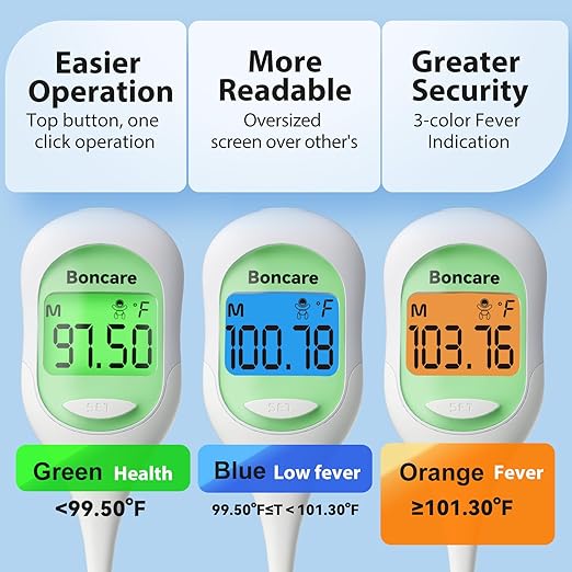 Boncare 9 Seconds Basal Body Thermometer for Ovulation, Oral Thermometer for Adults and Kids - Accurate Rectal Thermometer, with Fever Alarm and Large Display (Light Green)
