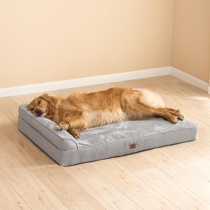 EHEYCIGA XXL Dog Bed Memory Foam, Orthopedic Giant Dog Bed Jumbo with Washable Removable Cover, Waterproof Pet Sofa Couch with Nonskid Bottom, 48x35x7.5, Grey