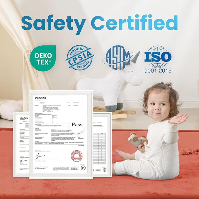1.3" Thick Baby Play Mat for Floor Playpen, 71x79 Large Foam Tummy Time Mat, Padded Support Soft Plush Nursery Rug for Infant Kids Toddler Crawling Kick Activity (Brick)