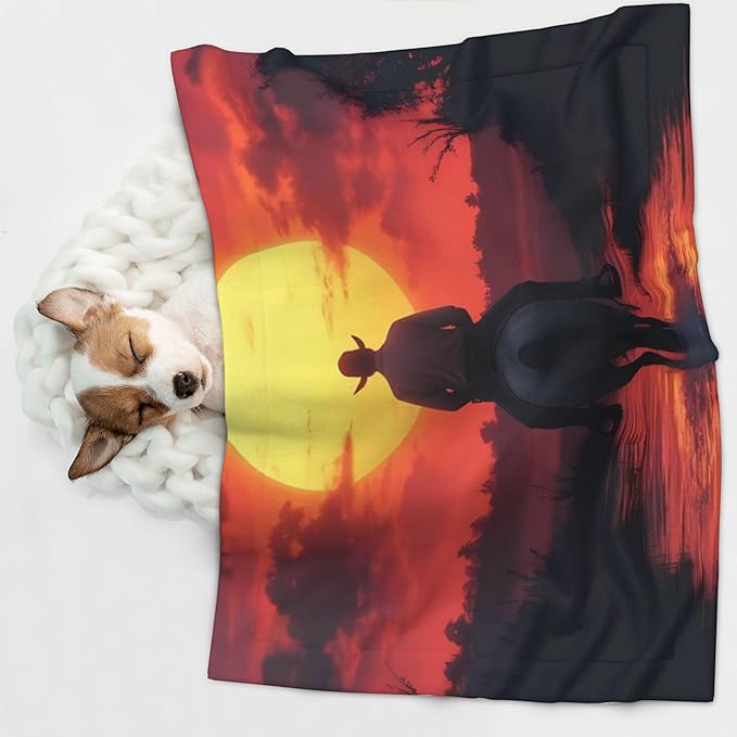 Waterproof Dog Blanket Soft Pet Blanket for Puppy Cat, Fleece Cat Throw Blankets for Furniture Bed Couch Sofa Reversible - Sunset River Western Cowboy