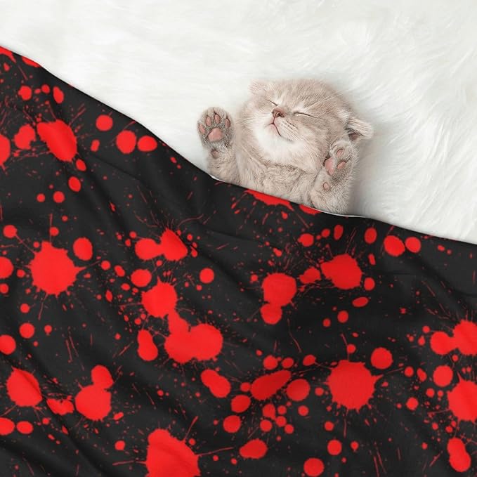 Double Sided Pet Mat for Dog Bed Topper Cat Blanket Furniture Protector, Classic Horror Blood Splatter Black, Reversible Plush with Tactile Dot Pattern for Style Change
