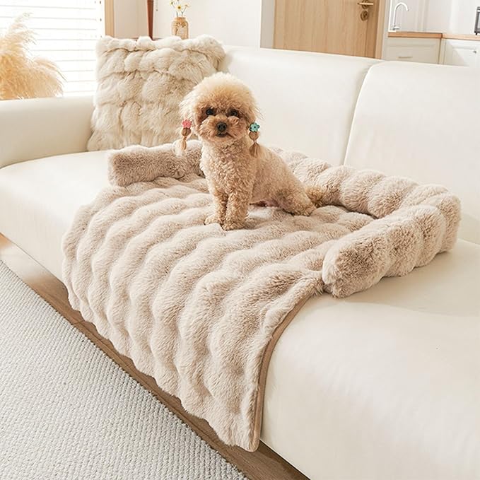 Dream Cloud Pet Sofa Bed Machine Washable Waterproof Supportive Comfort Non-Slip Plush Pet Couch Bed with Raised Edge for Sofa Car Floor, Small Medium Dogs Cats, Furniture Protector (Coffee)